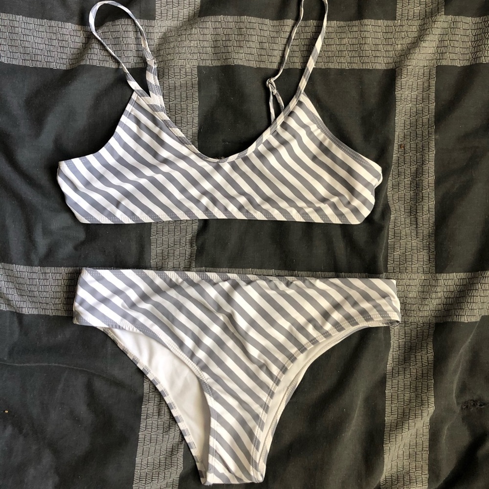 Gray & White Striped bathing suit